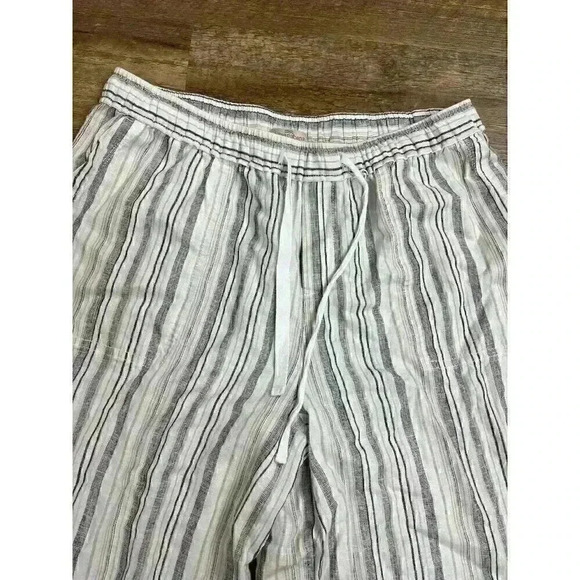 Casa Cabana Linen Pants Women Sz M Cropped Wide Leg Summer Striped Beach Relaxed - Picture 3 of 10